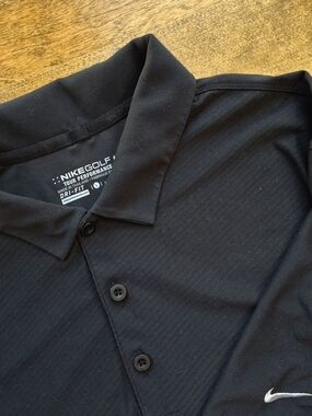 Nike Golf FitDry Mens LG Polo Black Textured Raised Knit Moisture Wicking